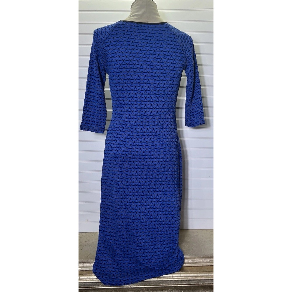Beige By Eci Midi Dress Womens M Blue Black Bodycon 3/4 Sleeve Stretch Geometric - Picture 3 of 6